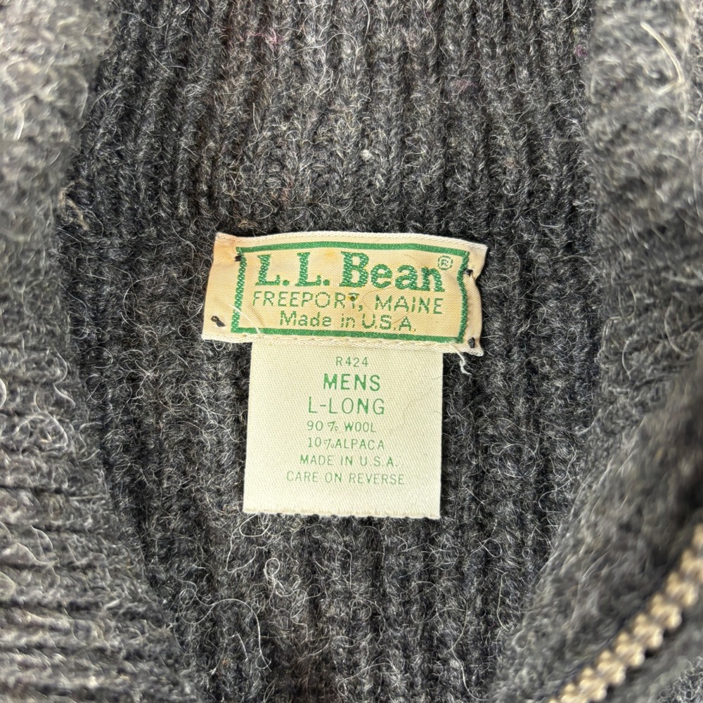 VTG 80s L.L. Bean Gray Wool Alpaca Full Zip Sweater Men's Size LT - Picture 2 of 7